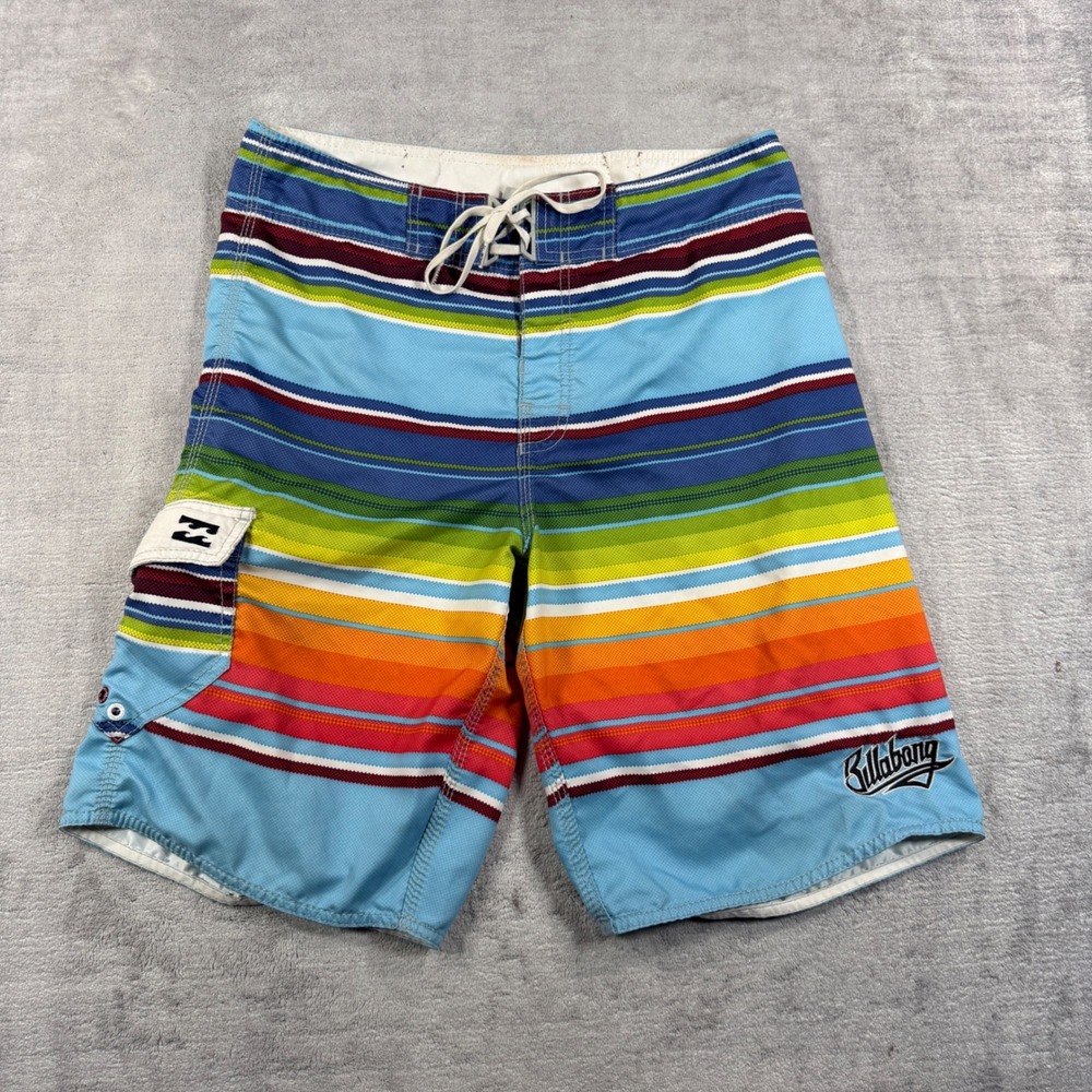 Billabong Board Shorts Mens 32 Multicolor Striped Vtg Y2K Cargo Pocket Surf